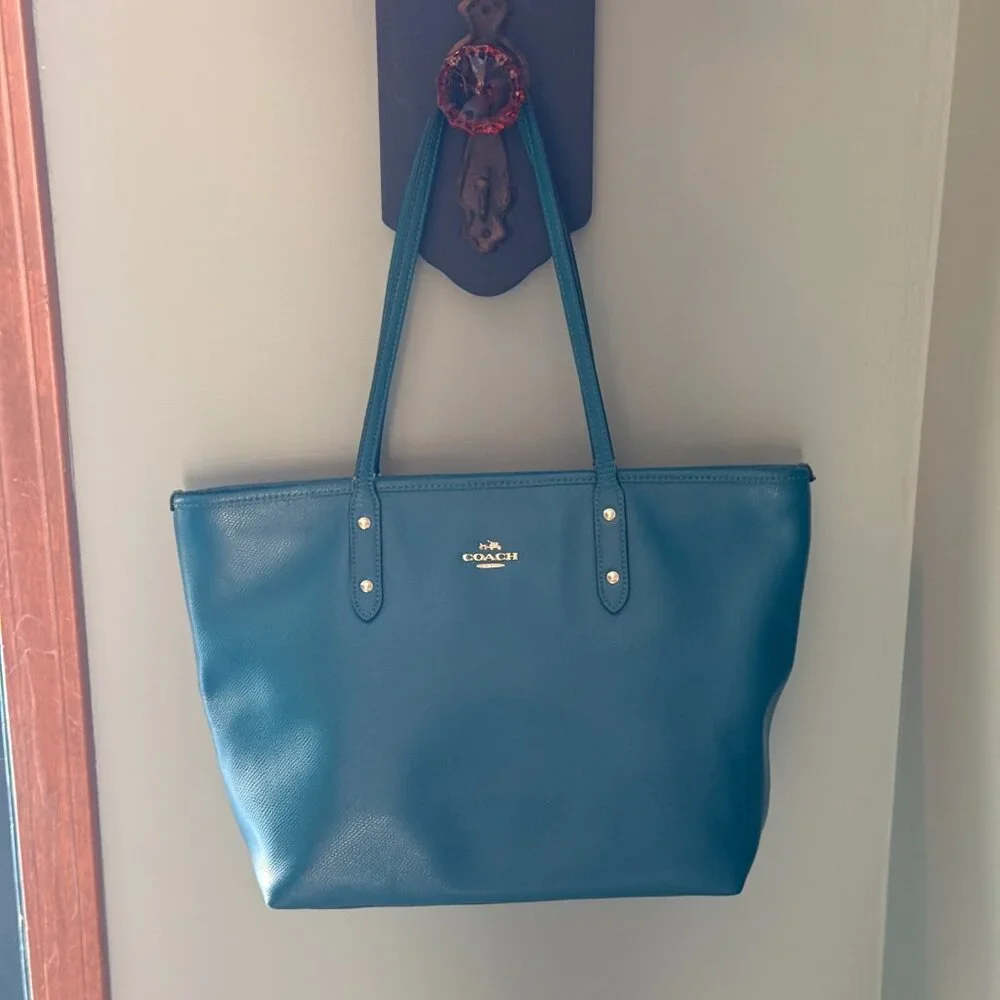Coach Teal Pebbled Leather City Tote Shoulder Bag - Perfect Work Bag 🏙️ - Picture 1 of 13